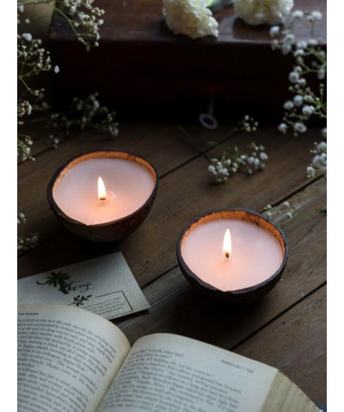 Thenga: Coconut Shell Eco-Friendly Candle/Diya - Set of 2