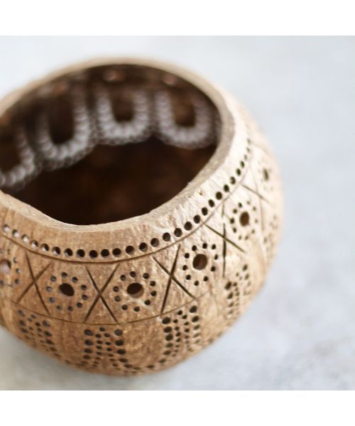 Thenga: 100% Natural Jumbo Hand Carved Coconut Candle Shell Holder - Tropical