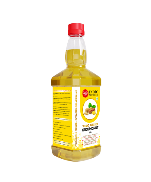Indic Wisdom: Wood Pressed Groundnut Oil 1 Liter (Cold Pressed Groundnut Oil - Extracted on Wooden Churner)