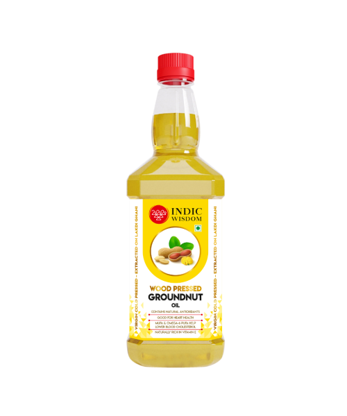 Indic Wisdom: Wood Pressed Groundnut Oil 1 Liter (Cold Pressed Groundnut Oil - Extracted on Wooden Churner)