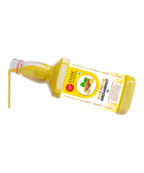 Indic Wisdom: Wood Pressed Groundnut Oil 1 Liter (Cold Pressed Groundnut Oil - Extracted on Wooden Churner)