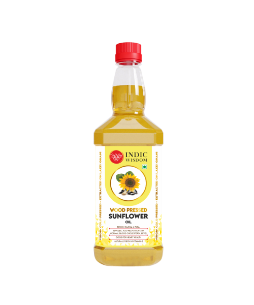 Indic Wisdom: Wood Pressed Sunflower Oil 1 liter (Cold Pressed Sunflower Oil - Extracted on Wooden Churner)