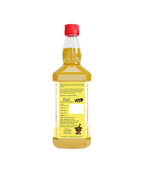 Indic Wisdom: Wood Pressed Sunflower Oil 1 liter (Cold Pressed Sunflower Oil - Extracted on Wooden Churner)