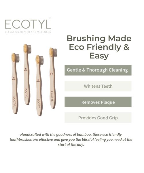 Ecotyl: Bamboo Tooth Brush | Ultra Soft Bristles | Thorough Cleaning | Set of 4