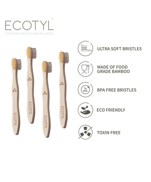 Ecotyl: Bamboo Tooth Brush | Ultra Soft Bristles | Thorough Cleaning | Set of 4