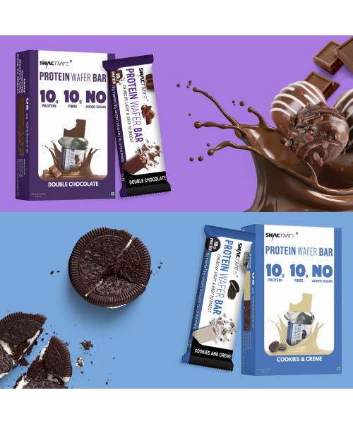Snactivate: Protein Wafer Bar - Double Chocolate & Cookies And Creme Combo - Pack of 12