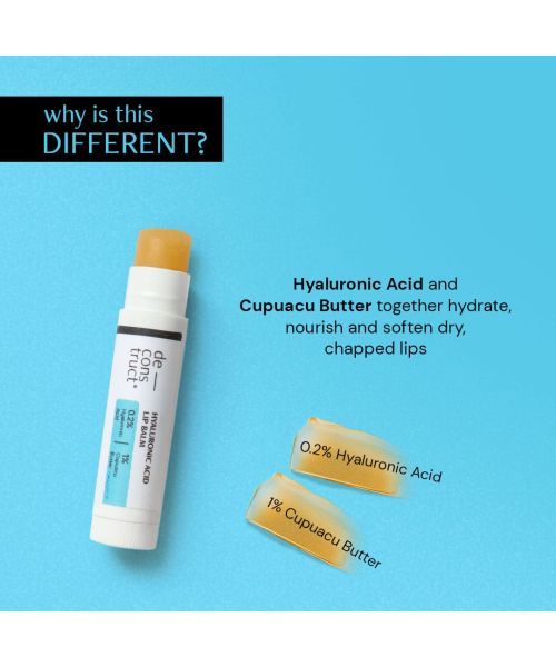 Deconstruct Skincare: Hyaluronic Acid Lip Balm for Dry and Chapped lips - 0.2% Hyaluronic Acid + 1% Cupuacu Butter - 4gm