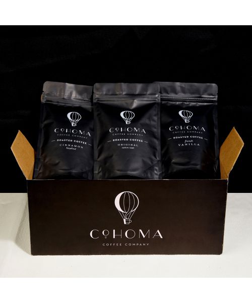 Cohoma Coffee: Variety Sampler Box (Original & Natural Flavoured) - Roasted Coffee (with PureBrew Filter Inside)