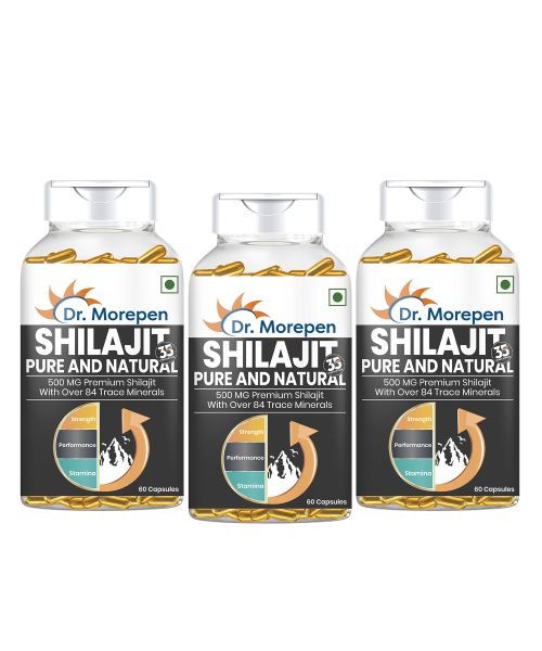 Dr. Morepen: Shilajit Capsules for Strength, Stamina, Vigour & Vitality - 60 Capsules Pack of 3