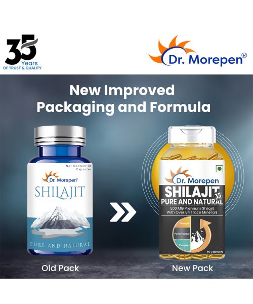Dr. Morepen: Shilajit Capsules for Strength, Stamina, Vigour & Vitality - 60 Capsules Pack of 3