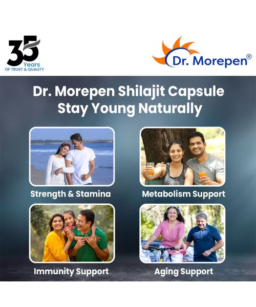 Dr. Morepen: Shilajit Capsules for Strength, Stamina, Vigour & Vitality - 60 Capsules Pack of 3