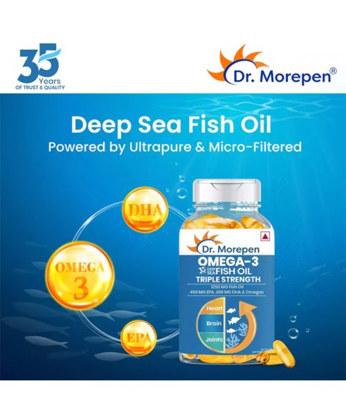 Dr. Morepen: COD Liver Oil Softgels with Natural Omega 3, Vitamin A & D and Omega 3 Deep Sea Fish Oil Triple Strength - 160 Softgels