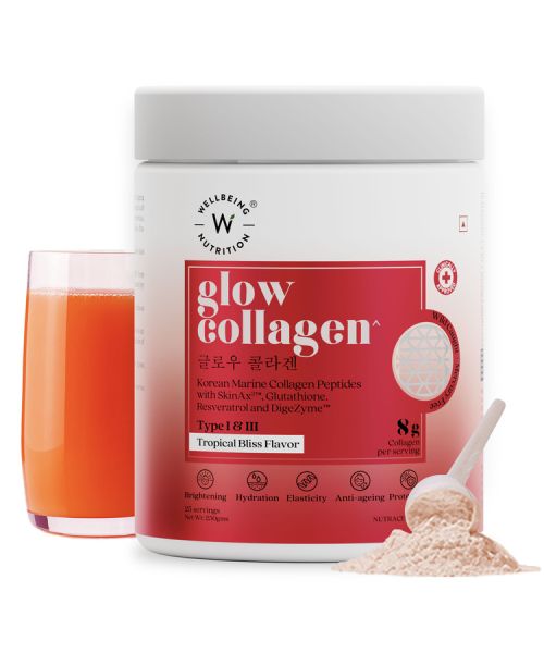 Wellbeing Nutrition: Glow Korean Marine Collagen Peptides - Tropical Bliss Flavor | 250 gm