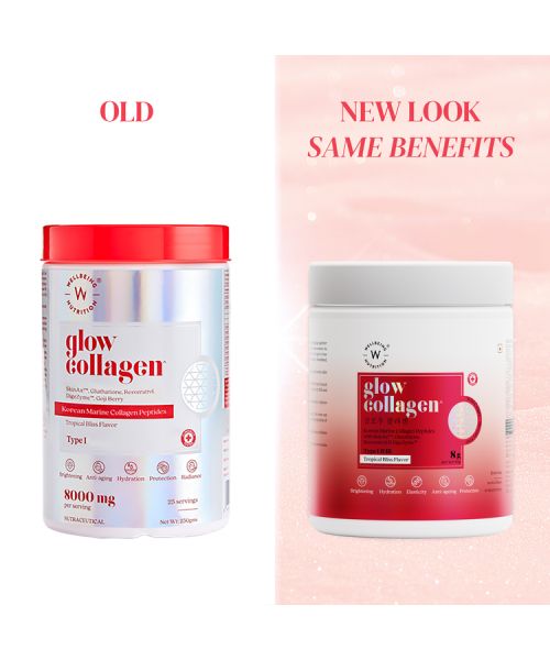 Wellbeing Nutrition: Glow Korean Marine Collagen Peptides - Tropical Bliss Flavor | 250 gm