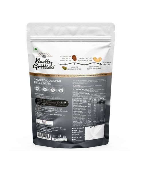 Nutty Gritties: Smoked Cocktail Nut Mix, Almonds, Cashew Nuts, Pistachio Kernels - 200g