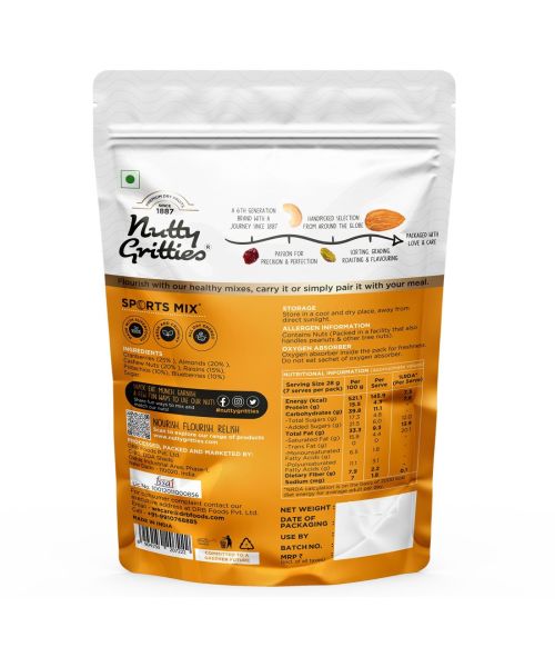 Nutty Gritties: Sports Mix - Roasted Almonds, Cashews, Pistachios, Dried Blueberries, Cranberries and Raisins - 350g