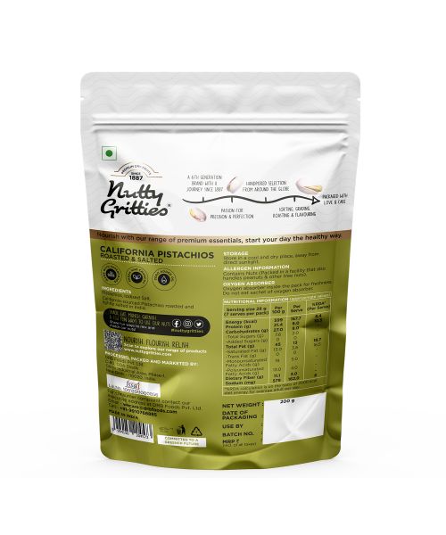 Nutty Gritties: California Roasted Pistachios, Lightly Salted and Dry Roasted - 200g