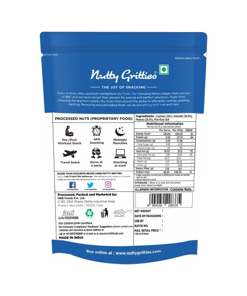 Nutty Gritties: 4PM Nut Mix, Dry-Roasted with Himalayan Pink Salt - 200g