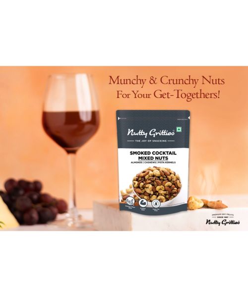 Nutty Gritties: Smoked Cocktail Nut Mix, Almonds, Cashew Nuts, Pistachio Kernels - 200g
