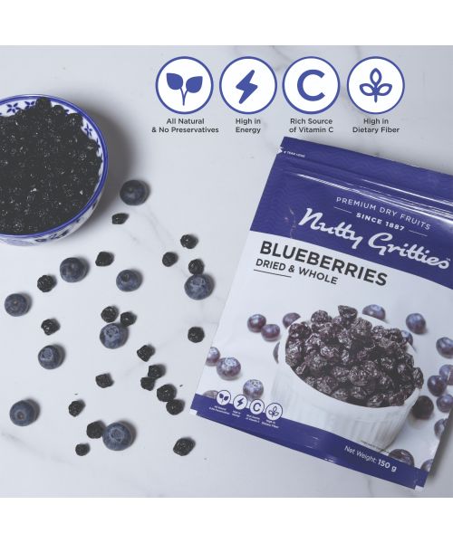 Nutty Gritties: Blueberries Dried & Whole Healthy Snack - 150g