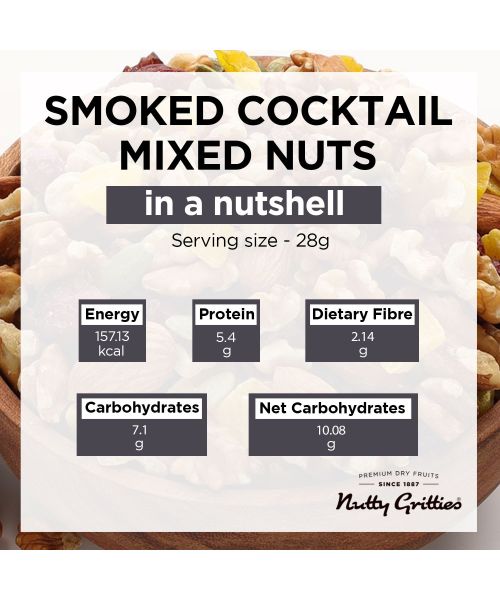 Nutty Gritties: Smoked Cocktail Nut Mix, Almonds, Cashew Nuts, Pistachio Kernels - 200g