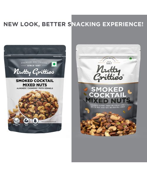 Nutty Gritties: Smoked Cocktail Nut Mix, Almonds, Cashew Nuts, Pistachio Kernels - 200g
