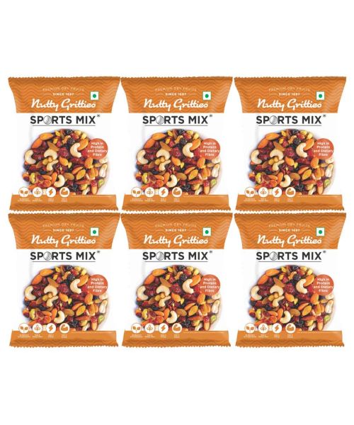 Nutty Gritties: Sports Mix, Roasted Almonds, Cashews, Pistachios, Dried Blueberries, Cranberries and Raisins - 180g (6 Pack of 30g each)