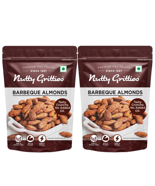 Nutty Gritties: Barbeque Almonds, Dry Roasted Non Fried and Zero Oil - 400g (2 Pack of 200g each)