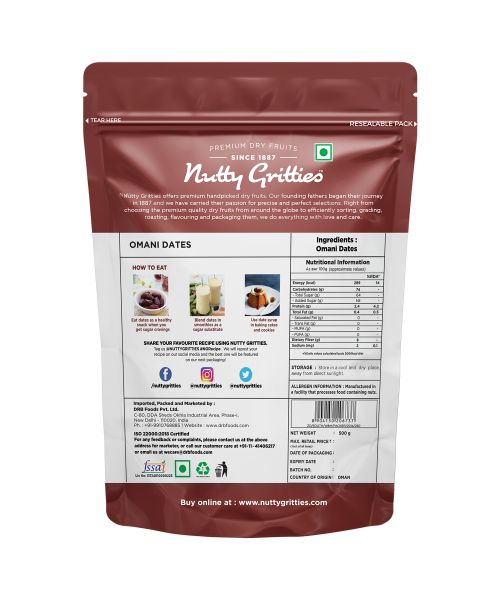 Nutty Gritties: Omani Dates, Khajoor - 1kg (2 Pack of 500g each)