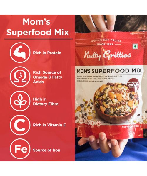Nutty Gritties: Mixed Dry Fruits, Mom's Superfood Mix + Sports Mix Combo - 400g (2 Pack of 200g each)