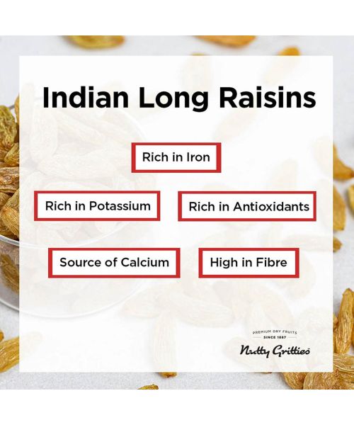 Nutty Gritties: Indian Long Raisins, Seedless Premium Green Raisins, Kishmish, Healthy Snack - 400g (2 Pack of 200g each)