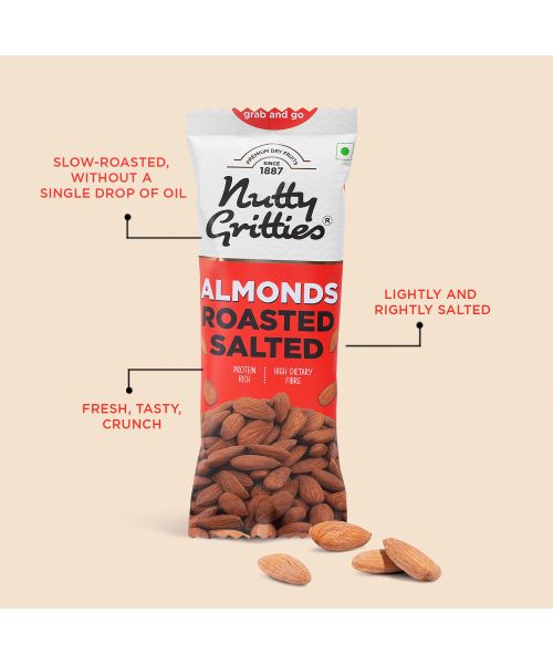 Nutty Gritties: California Almonds Roasted, Lightly Salted (Pack of 6 x 40g Each) - 240g