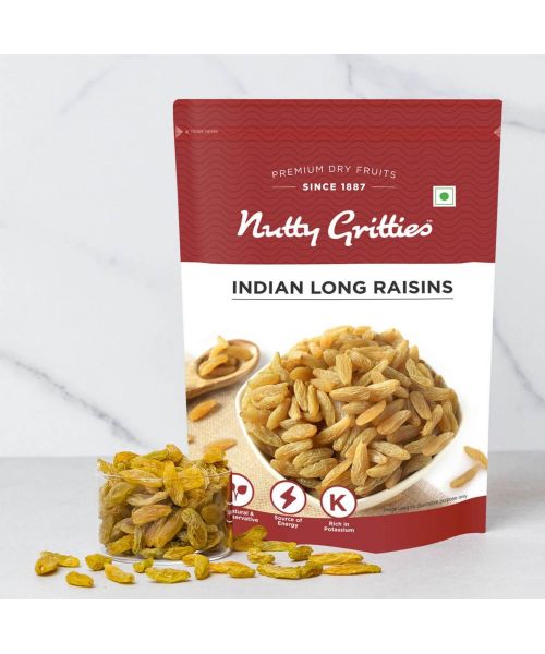 Nutty Gritties: Indian Long Raisins, Seedless Premium Green Raisins, Kishmish, Healthy Snack - 400g (2 Pack of 200g each)