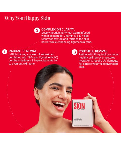 YourHappyLife: Skin Capsules with Activated L- Glutathione, NAC, Niacinamide & Retinol for Smooth, Radiant & Clear Complexion- 60 Capsules.