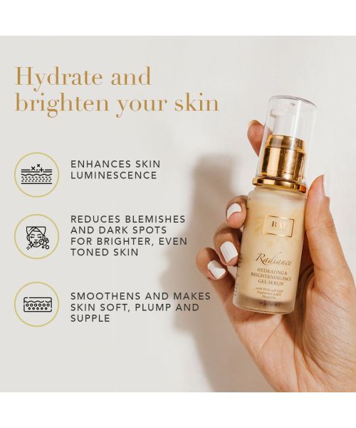 RAS Luxury Oils: Radiance 24K Gold Brightening & Hydrating Face Gel Serum - 30ml