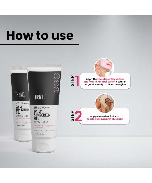 Thriveco: Daily Sunscreen Gel - Ultra-Light - Mineral Based SPF 50 PA+++ - 50 ml