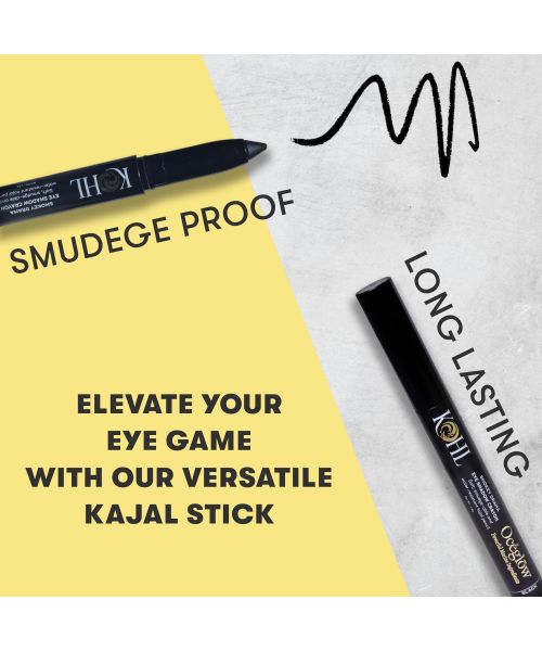 Oceglow: Smoky Drama black Kajal Pencil for Women | 24Hr Long-Lasting Kajal Pencil