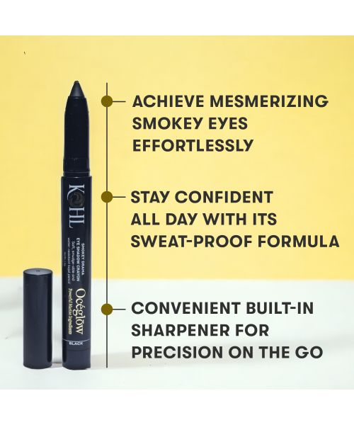 Oceglow: Smoky Drama black Kajal Pencil for Women | 24Hr Long-Lasting Kajal Pencil