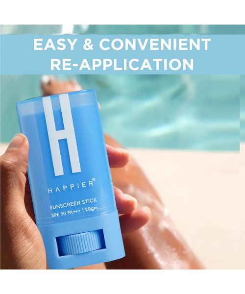 Happier: Sunscreen Stick SPF 50+ PA+++ - Sun Protection Stick for All-Day Against Harmful UVA/UVB Rays - 20gm