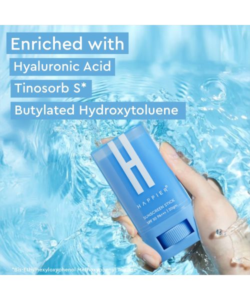 Happier: Sunscreen Stick SPF 50+ PA+++ - Sun Protection Stick for All-Day Against Harmful UVA/UVB Rays - 20gm