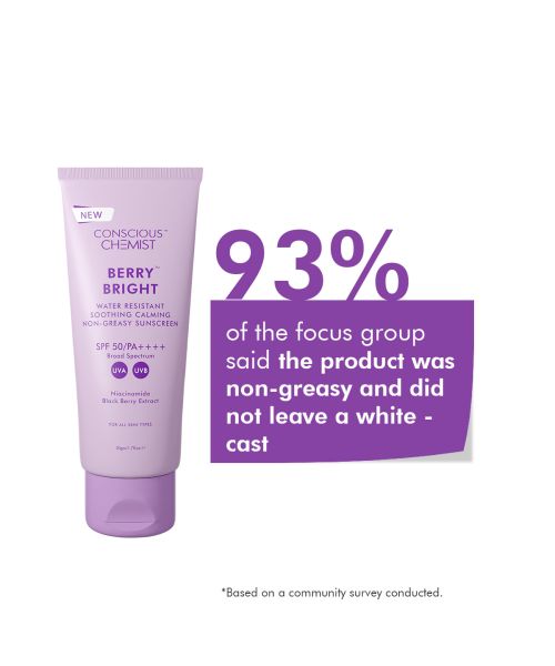 Conscious Chemist:  Berry Bright Niacinamide Sunscreen Spf 50 Pa++++ | Water Resistant, Non-Greasy & No-Whitecast (50g)