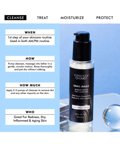 Conscious Chemist: Snail Magic Barrier Repair Gel Face Cleanser with Korean Snail Mucin Concentrate (100ml)
