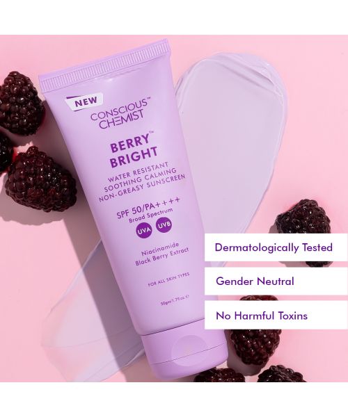 Conscious Chemist:  Berry Bright Niacinamide Sunscreen Spf 50 Pa++++ | Water Resistant, Non-Greasy & No-Whitecast (50g)