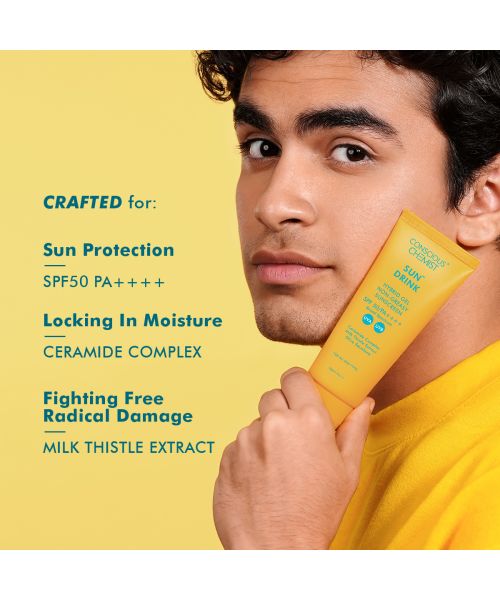 Conscious Chemist: Sun Drink Hybrid Gel Sunscreen with High UVA & UVB Protection, For Lightweight Dewy Finish, Ceramide & Antioxidant Blend With Spf50 Pa++++ (50g)