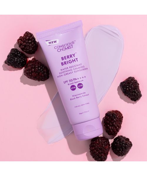 Conscious Chemist:  Berry Bright Niacinamide Sunscreen Spf 50 Pa++++ | Water Resistant, Non-Greasy & No-Whitecast (50g)