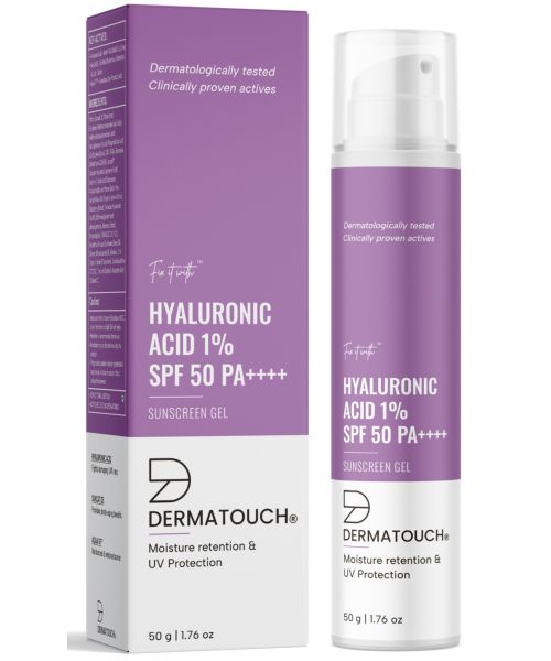 Dermatouch: Hyaluronic Sunscreen Hydrating Ultra Light Aqua Gel With SPF 50 Pa++++ | UV A, UV B & Blue Light Protection For Oily Skin - 50G