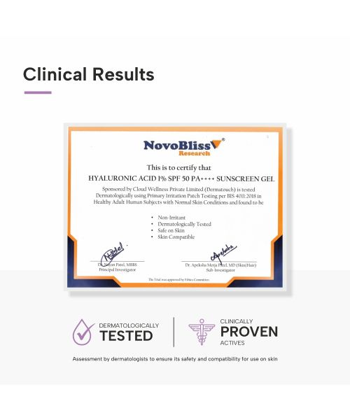 Dermatouch: Hyaluronic Sunscreen Hydrating Ultra Light Aqua Gel With SPF 50 Pa++++ | UV A, UV B & Blue Light Protection For Oily Skin - 50G