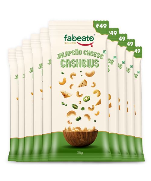 Fabeato: Munch on the Go Snack Premium Jalapeno Cheese Cashews, Crunchy - (25g x 10)