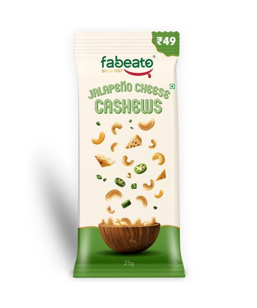 Fabeato: Munch on the Go Snack Premium Jalapeno Cheese Cashews, Crunchy - (25g x 10)