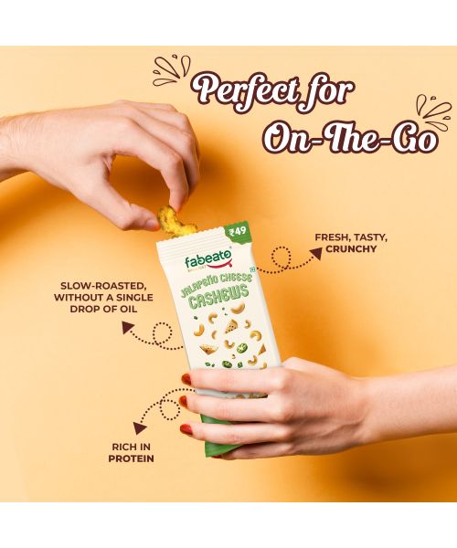Fabeato: Munch on the Go Snack Premium Jalapeno Cheese Cashews, Crunchy - (25g x 10)